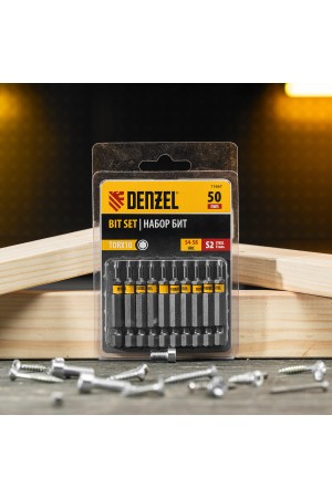 Бита TX 10х50, сталь S2, шестигранный профиль, 10 шт. Е 6,3 Denzel