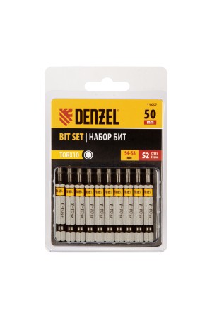 Бита TX 10х50, сталь S2, шестигранный профиль, 10 шт. Е 6,3 Denzel