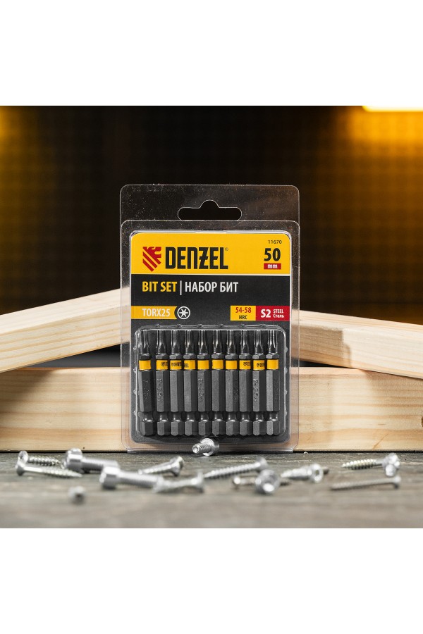 Бита TX 25х50, сталь S2, шестигранный профиль, 10 шт. Е 6,3 Denzel
