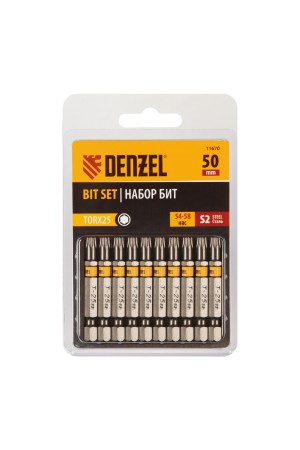 Бита TX 25х50, сталь S2, шестигранный профиль, 10 шт. Е 6,3 Denzel