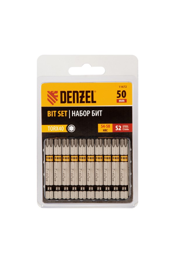 Бита TX 40х50, сталь S2, шестигранный профиль, 10 шт. Е 6,3 Denzel