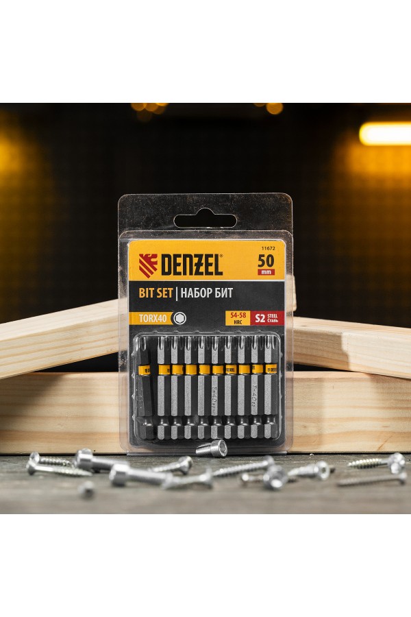 Бита TX 40х50, сталь S2, шестигранный профиль, 10 шт. Е 6,3 Denzel