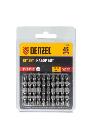 Бита двухсторонняя, PH2-PH2 х 45 мм, сталь S2, 10 шт. Denzel