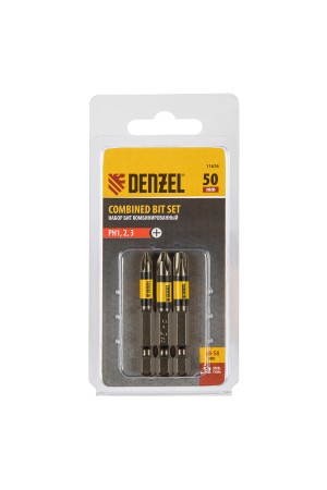 Набор бит комбинированный 3 шт., РН1, РН2, РН3, 50 мм, сталь S2 Denzel