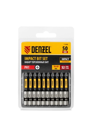 Бита IMPACT, PH1x50 мм, лазерная обработка шлица, сталь S2, 10 шт., Е 6,3 Denzel