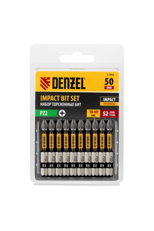 Бита IMPACT, PZ3x50 мм, лазерная обработка шлица, сталь S2, 10 шт., Е 6,3 Denzel