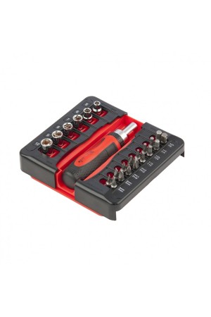 Отвертка реверсивная с набором бит и торцевых головок, 23 шт, CrV Matrix