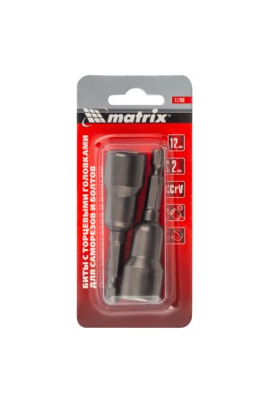 Биты с торцевыми головками 12 мм, 65 мм, 2 шт. Matrix