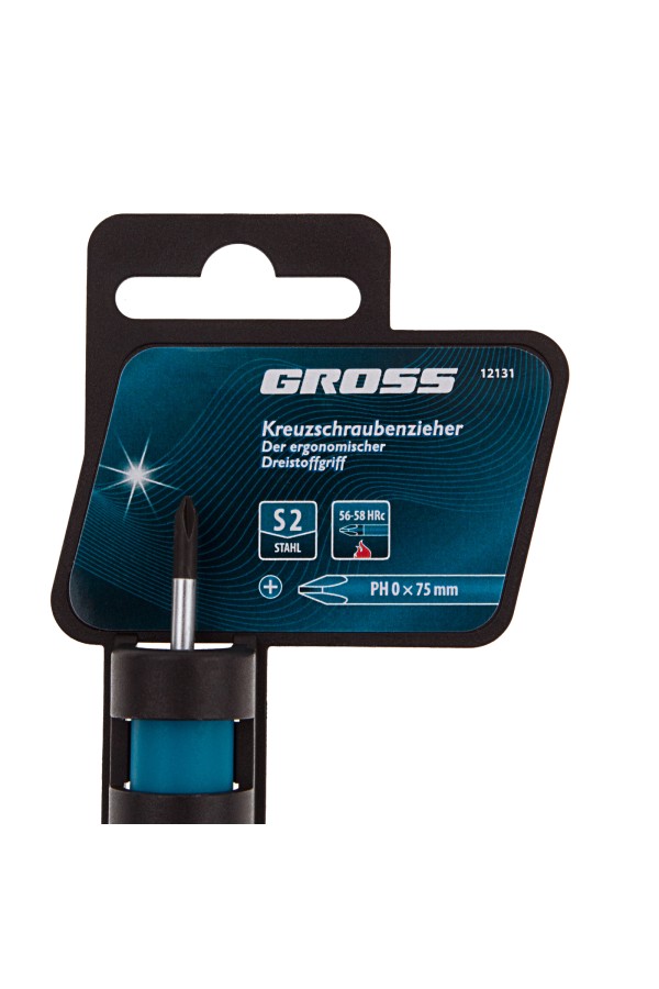 Отвертка PH0 x 75 мм, S2, трехкомпонентная рукоятка Gross