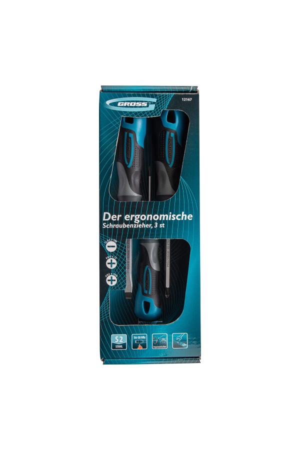 Набор отверток комбинированный 3 шт, S2, трехкомпонентная рукоятка Gross