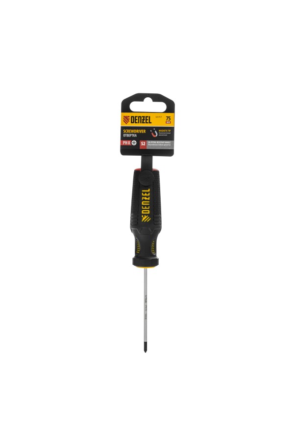 Отвертка, PH0х75 мм, S2, 3к рукоятка Denzel