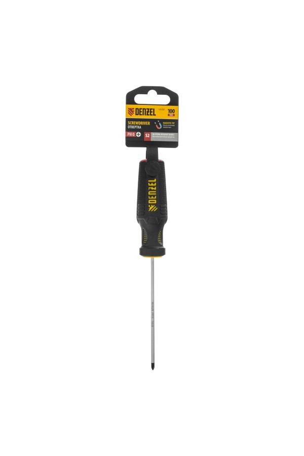 Отвертка, PH0х100 мм, S2, 3к рукоятка Denzel