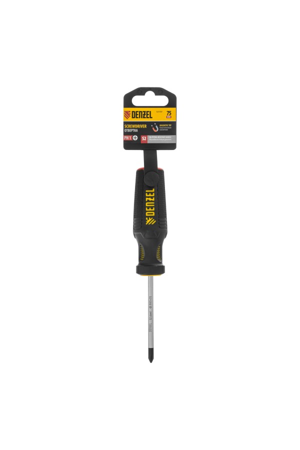 Отвертка, PH1х75 мм, S2, 3к рукоятка Denzel