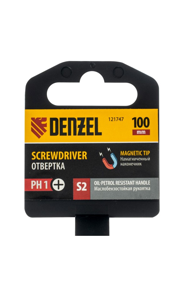 Отвертка, PH1х100 мм, S2, 3к рукоятка Denzel