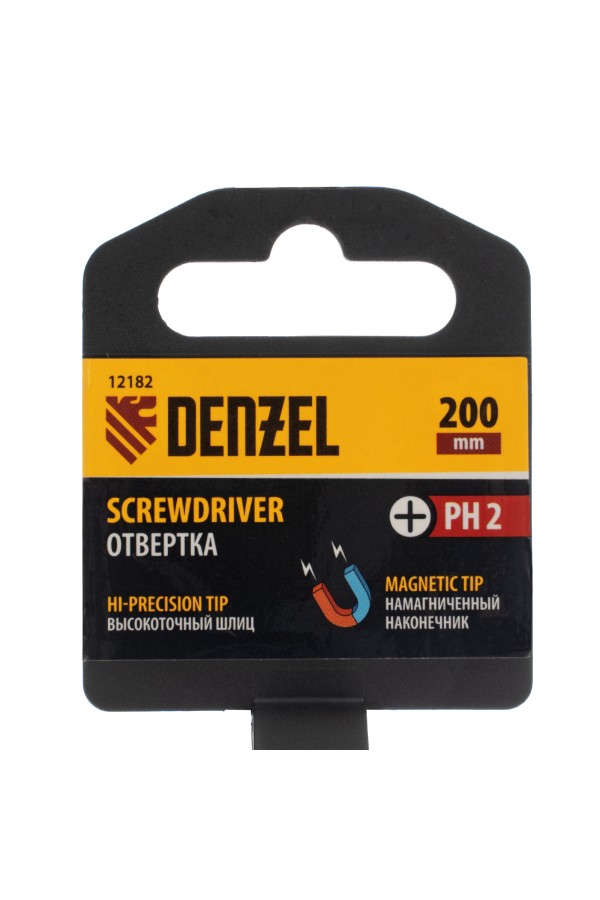 Отвертка PH2х200 мм, CrV, трехкомпонентная рукоятка Denzel