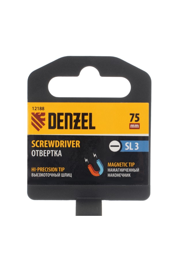 Отвертка SL3х75 мм, CrV, трехкомпонентная рукоятка Denzel