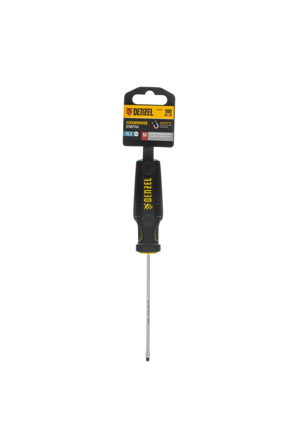 Отвертка, SL3х100 мм, S2, 3к рукоятка Denzel