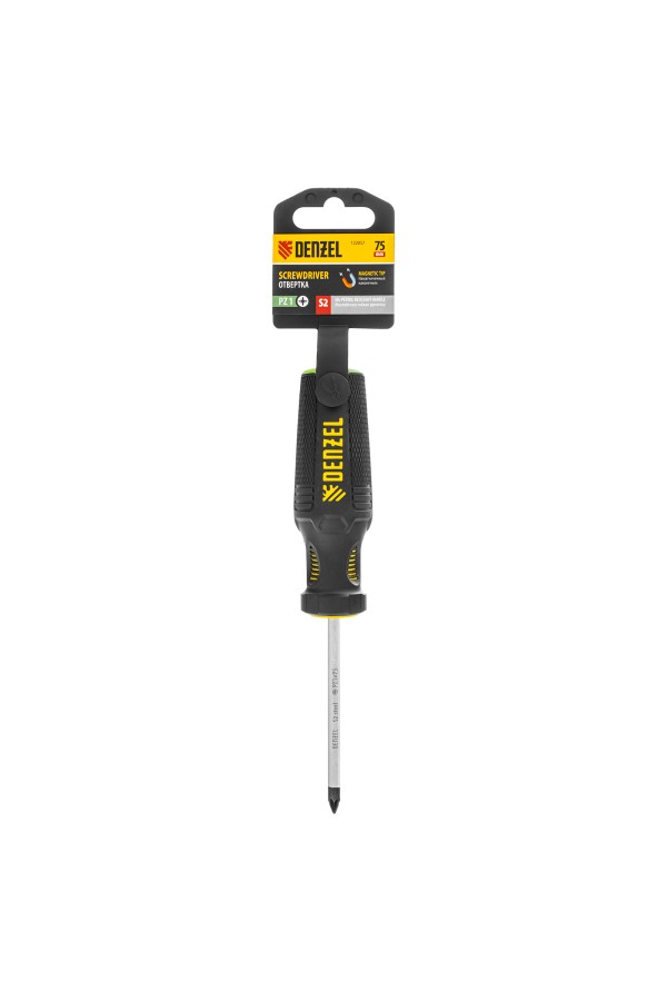 Отвертка, PZ1x75 мм, S2, 3к рукоятка Denzel