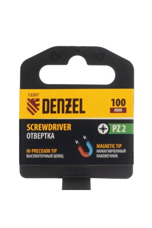 Отвертка PZ2x100 мм, CrV, трехкомпонентная рукоятка Denzel