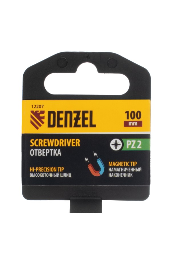 Отвертка PZ2x100 мм, CrV, трехкомпонентная рукоятка Denzel