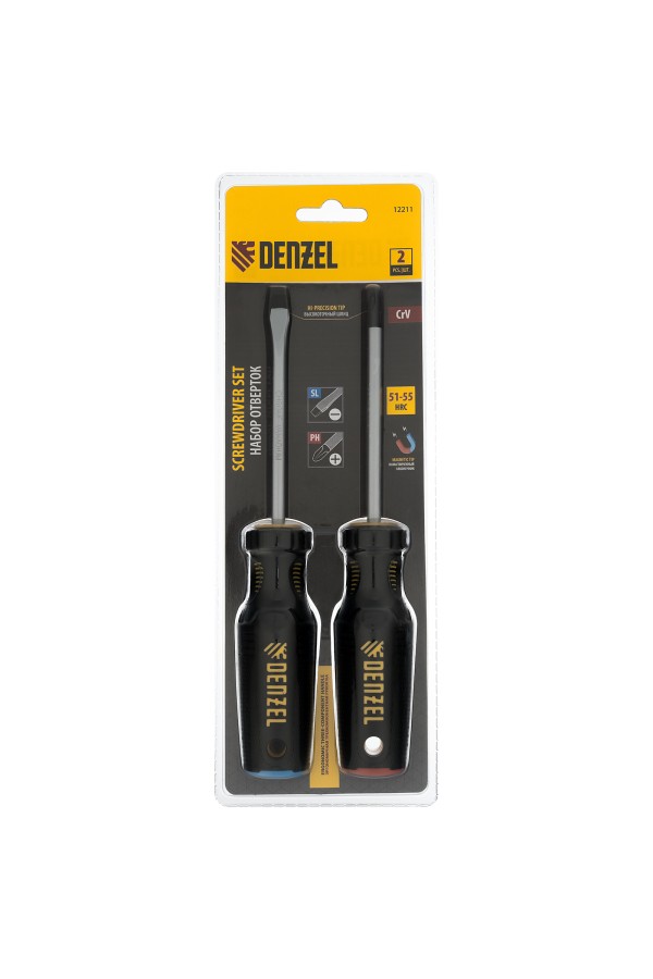 Набор отвёрток комбинированный 2 шт., CrV, трехкомпонентная рукоятка Denzel