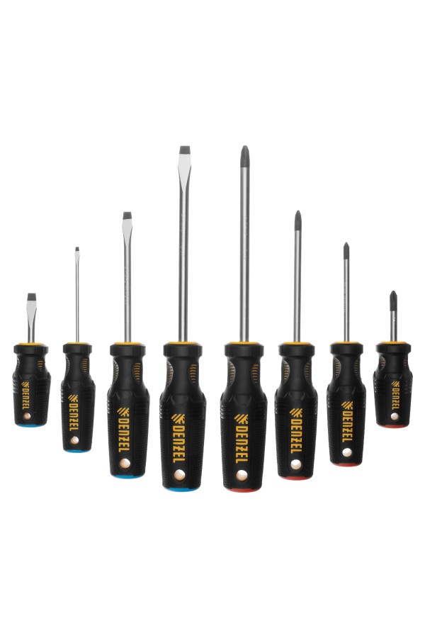 Набор отверток, 8 пр., CrV, трехкомпонентная рукоятка Denzel