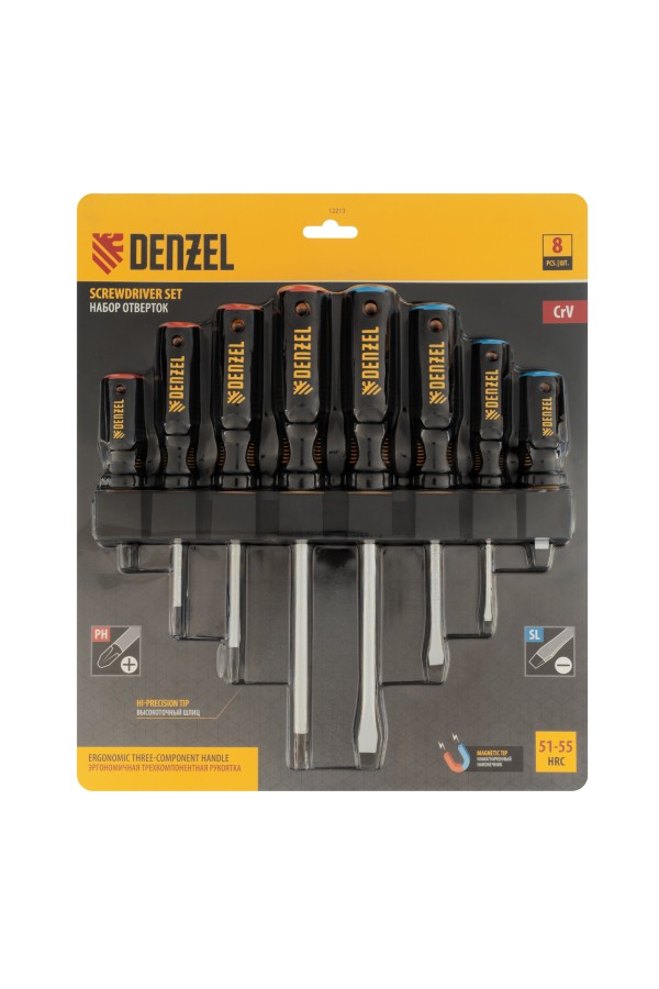 Набор отверток, 8 пр., CrV, трехкомпонентная рукоятка Denzel