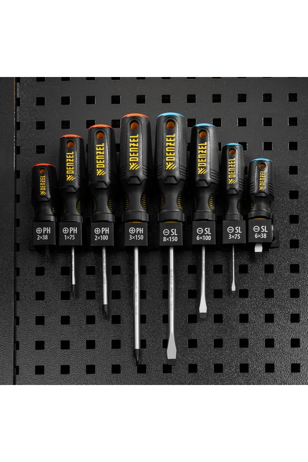 Набор отверток на полке, 8 шт., PH+SL, S2, 3к рукоятка Denzel