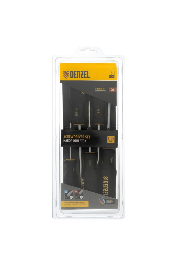Набор отверток, 5 пр., CrV, трехкомпонентная рукоятка Denzel