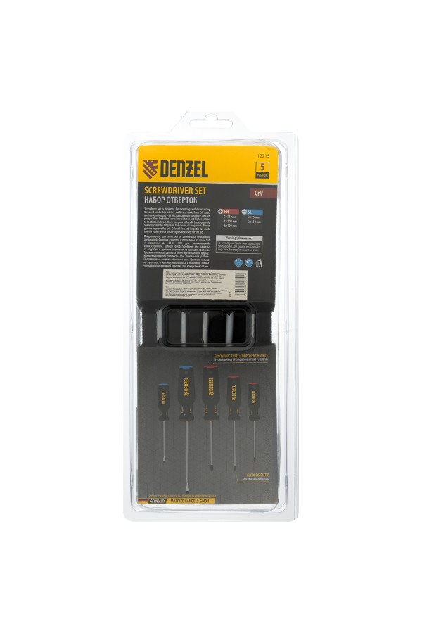 Набор отверток, 5 пр., CrV, трехкомпонентная рукоятка Denzel