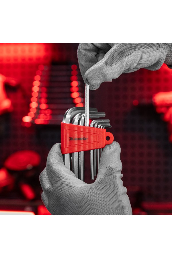 Набор ключей имбусовых HEX, 1.5-10 мм, CrV, 9 шт, коротких, с сатиновым покрытием Matrix