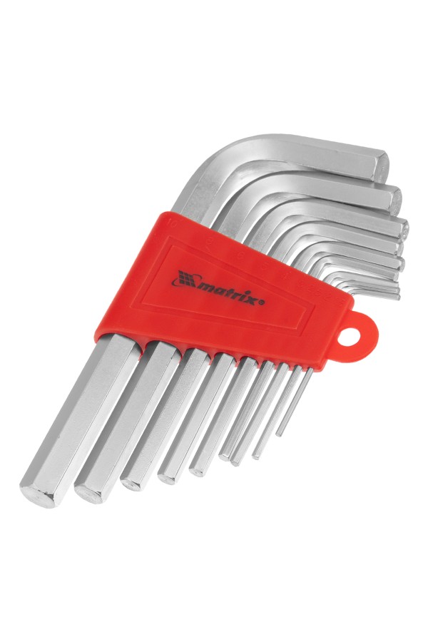 Набор ключей имбусовых HEX, 1.5-10 мм, CrV, 9 шт, коротких, с сатиновым покрытием Matrix