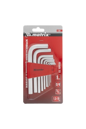 Набор ключей имбусовых HEX, 1.5-10 мм, CrV, 9 шт, коротких, с сатиновым покрытием Matrix
