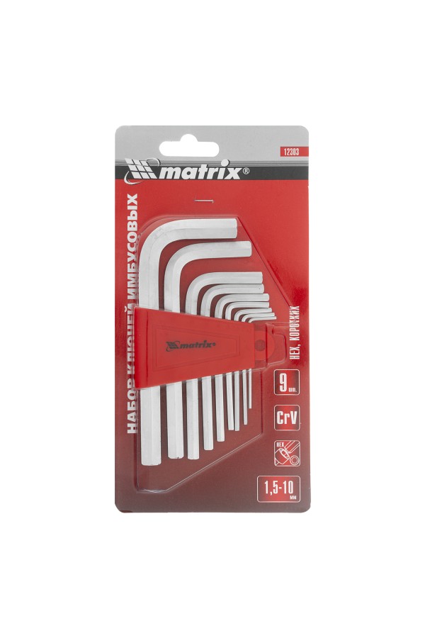 Набор ключей имбусовых HEX, 1.5-10 мм, CrV, 9 шт, коротких, с сатиновым покрытием Matrix