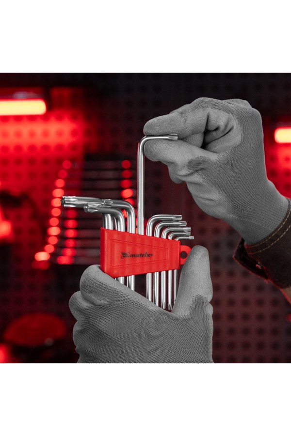 Набор ключей имбусовых Torx , 9 шт, T10-T50, CrV, коротких, с сатинированным покрытием Matrix