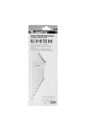 Набор ключей имбусовых Torx , 9 шт, T10-T50, CrV, экстра-длинные с сатинированным покрытием Matrix