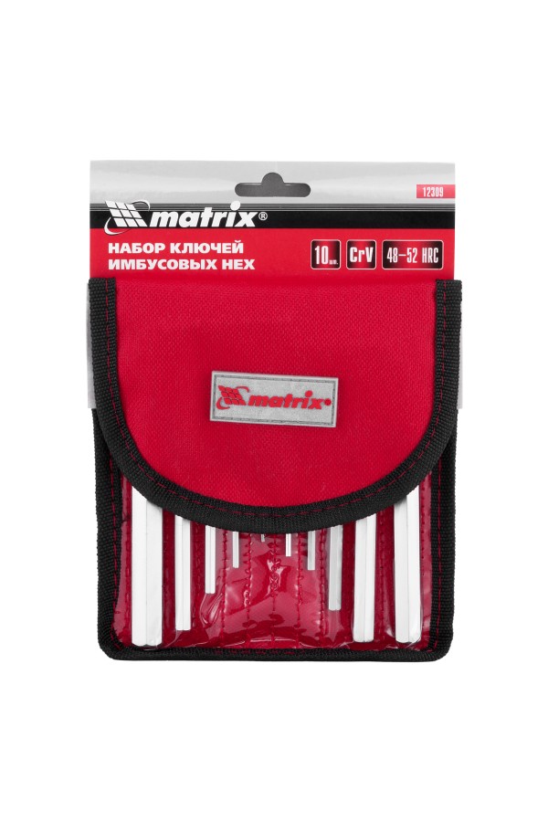 Набор ключей имбусовых HEX, 1.5-12 мм, CrV, 10 шт, короткие, сатин, чехол Matrix