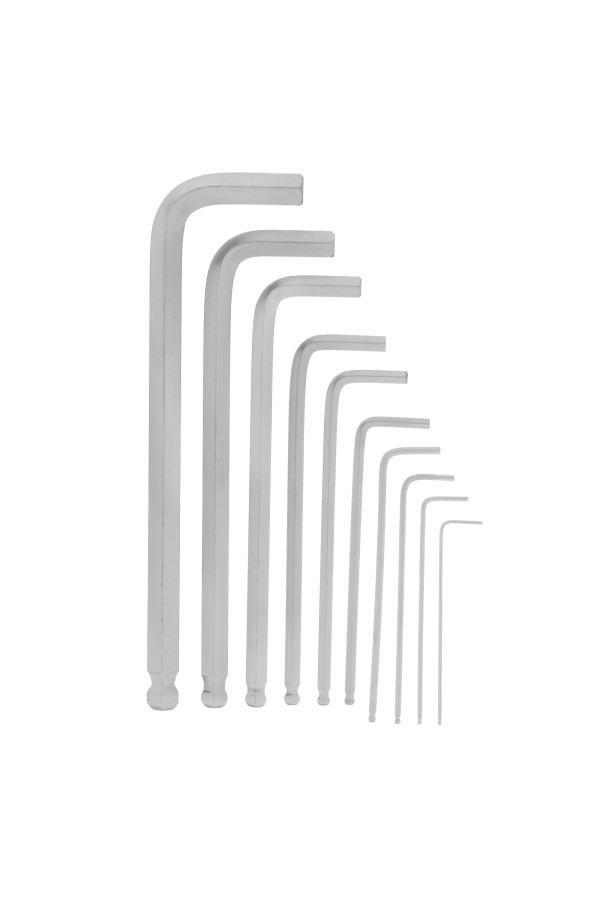 Набор ключей имбусовых HEX, 1.5-12 мм, CrV, 10 шт, удлиненных, шарообразный наконечник, с сатинированным покрытием, чехол Matrix