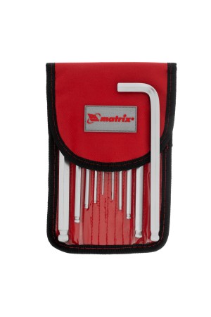 Набор ключей имбусовых HEX, 1.5-12 мм, CrV, 10 шт, удлиненных, шарообразный наконечник, с сатинированным покрытием, чехол Matrix