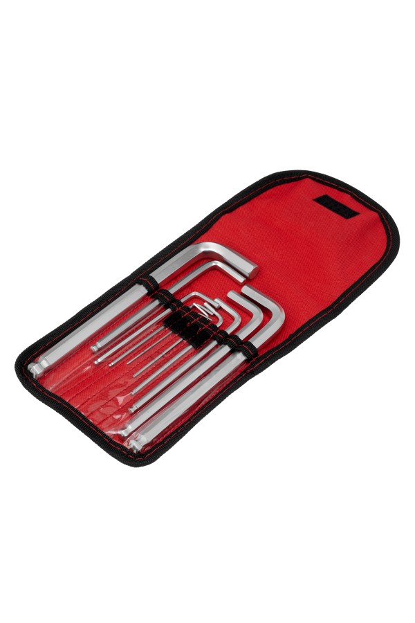 Набор ключей имбусовых HEX, 1.5-12 мм, CrV, 10 шт, удлиненных, шарообразный наконечник, с сатинированным покрытием, чехол Matrix