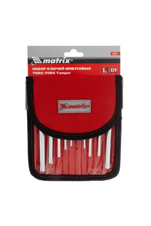 Набор ключей имбусовых Torx -Torx Tamper: 9 шт, T10-T50, CrV, коротких, с сатиновым покрытием, чехол Matrix