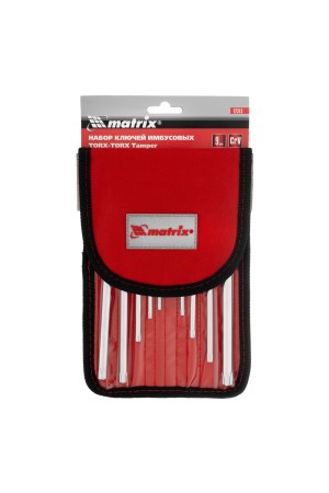Набор ключей имбусовых Torx -Torx Tamper: 9 шт, T10-T50, CrV, удлиненных, с сатинированным покрытием, чехол Matrix