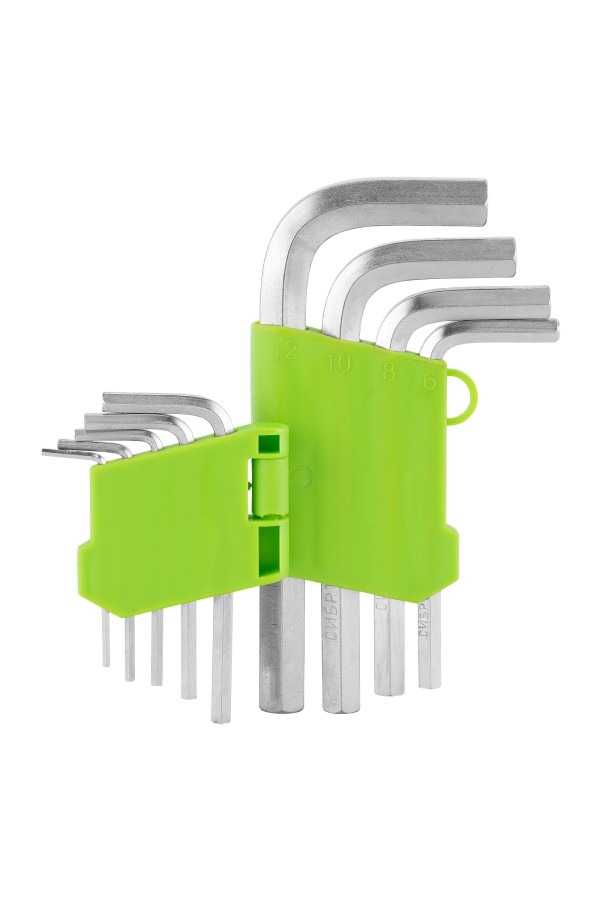 Набор ключей имбусовых HEX, 2-12 мм, 45x, закаленные, 9 шт, короткие, никель Сибртех