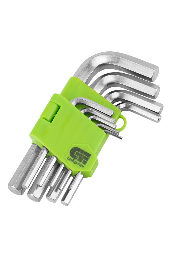 Набор ключей имбусовых HEX, 2-12 мм, 45x, закаленные, 9 шт, короткие, никель Сибртех