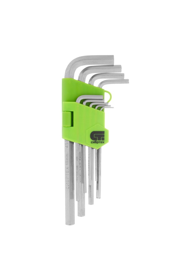 Набор ключей имбусовых HEX, 1.5-10 мм, 45x, закаленные, 9 шт, удлиненные, никель Сибртех