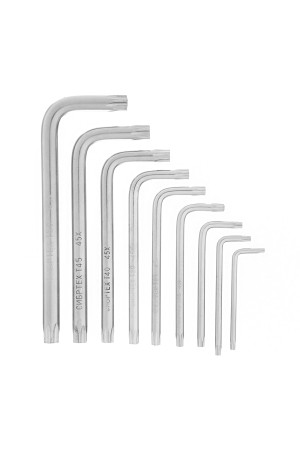 Набор ключей имбусовых Tamper-Torx , 9 шт: ТT10-ТT50.45x, закаленные, короткие, никель Сибртех