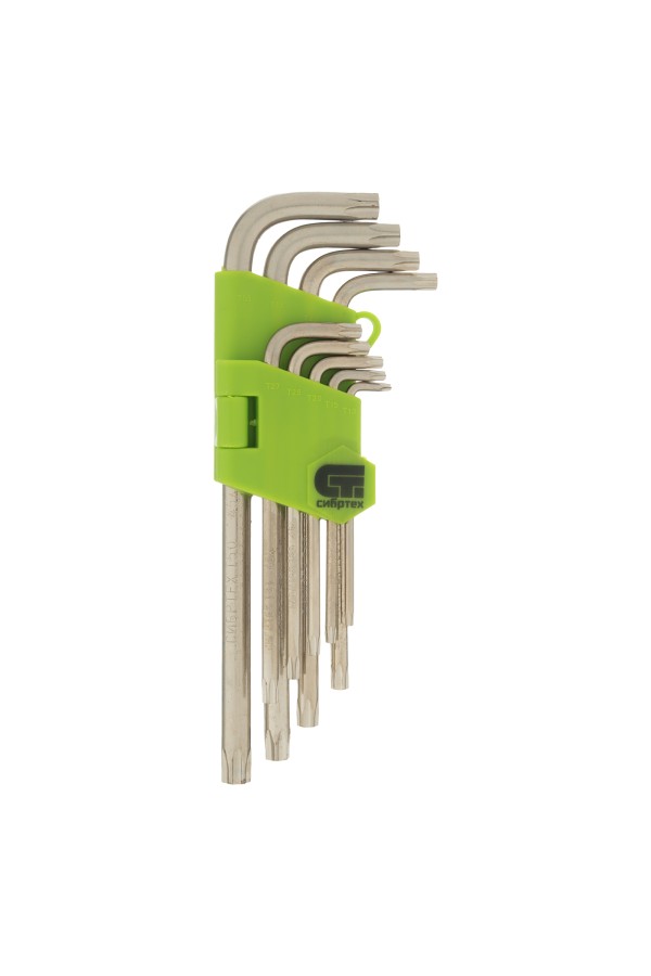 Набор ключей имбусовых Tamper-Torx , 9 шт: ТТ10-ТТ50.45x, закаленные, удлиненные, никель Сибртех