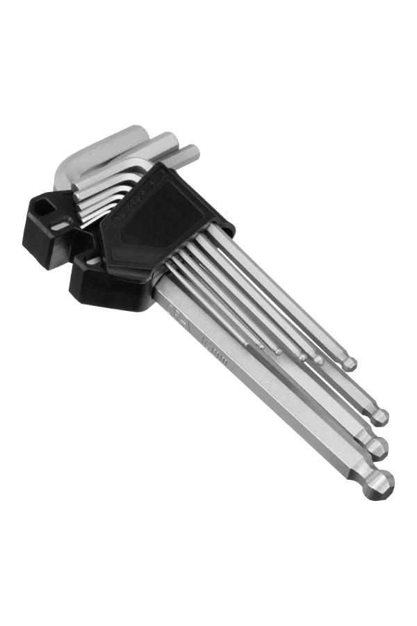 Набор ключей имбусовых, HEX, 1,5-10 мм, CrV, 9 шт., удлиненные, с шаром Сибртех