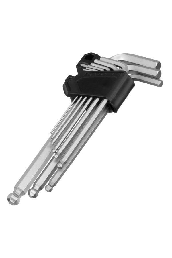 Набор ключей имбусовых, HEX, 1,5-10 мм, CrV, 9 шт., удлиненные, с шаром Сибртех