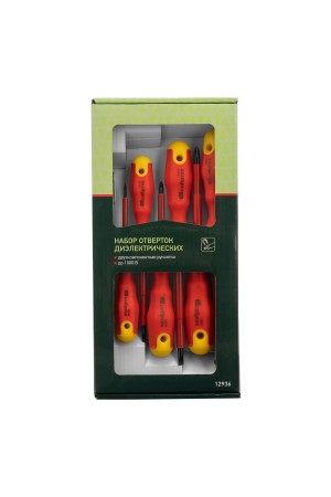 Набор отверток диэлектрических до 1000 В, 7 шт, тестер, CrV, двухкомпонентные рукоятки Сибртех
